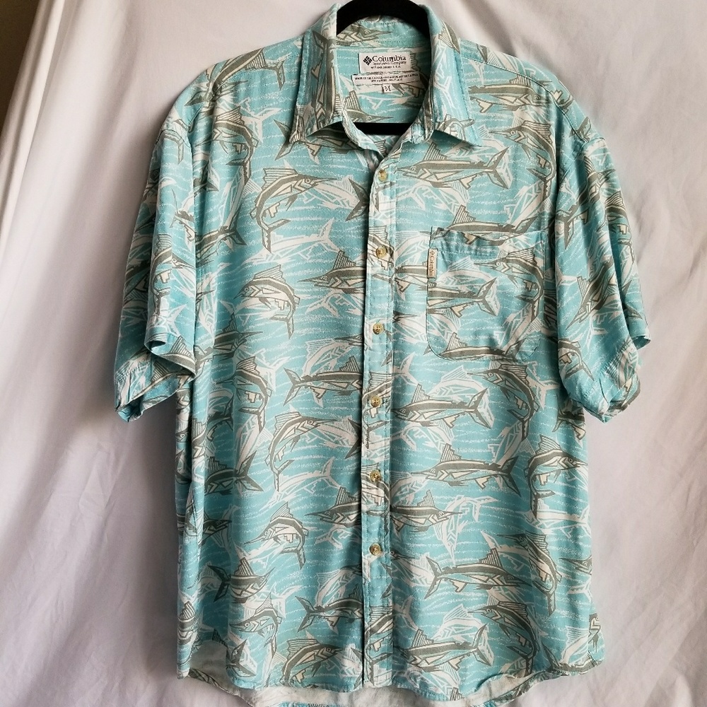 COLUMBIA fishing fish button down shirt